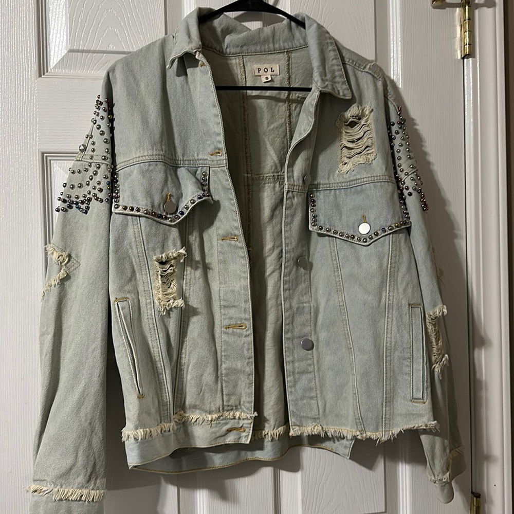 New never worn beaded distressed jacket